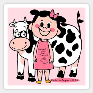 Cruelty Free Vegan Girl And Cow Sticker